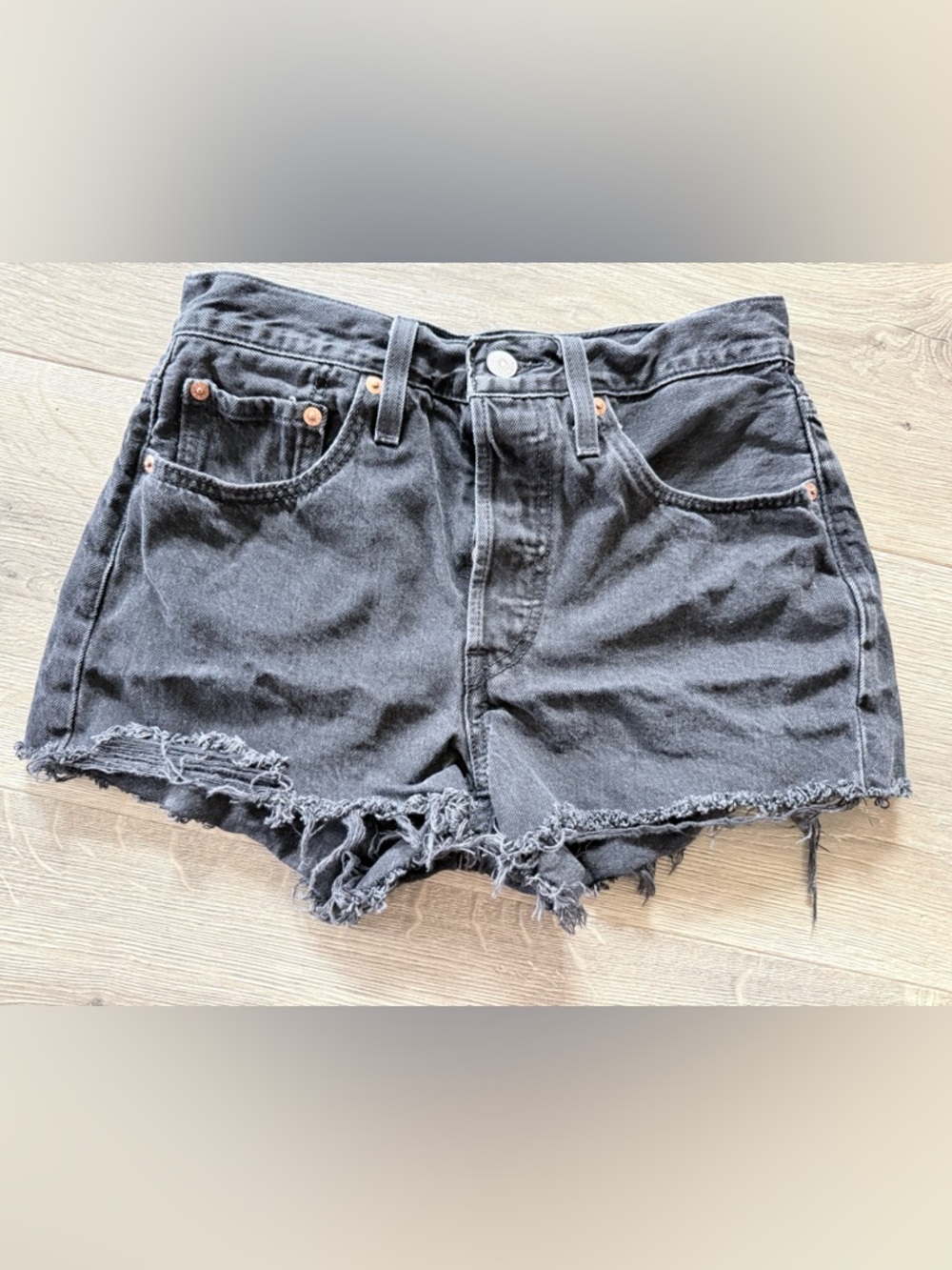 Levi’s Women's Black High-Rise Distressed Denim Shorts